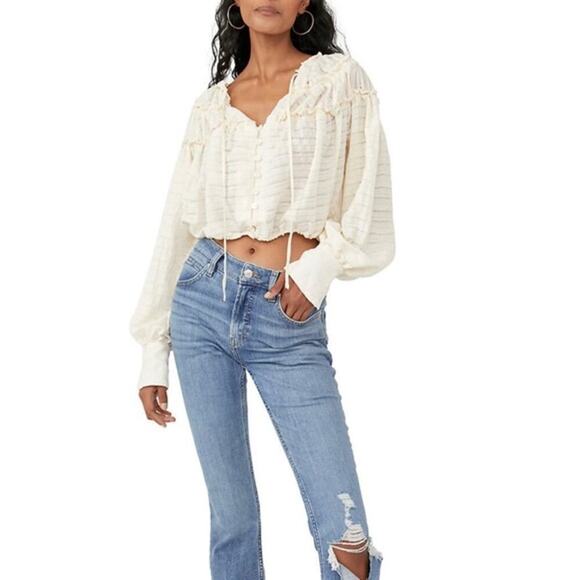Free People Tops - Free People Hailey Cropped Blouse in Ivory (M)